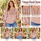Colette | Boho floral embroidered blouse blush pink 3