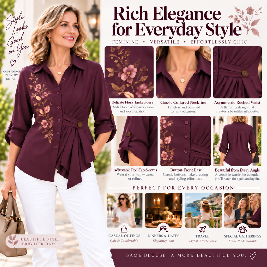 Ophelia | Plum floral embroidered blouse wrap waist 4