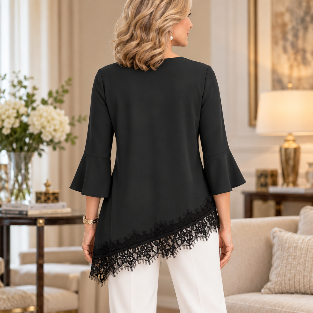 Flora | Black lace trim button front blouse 3