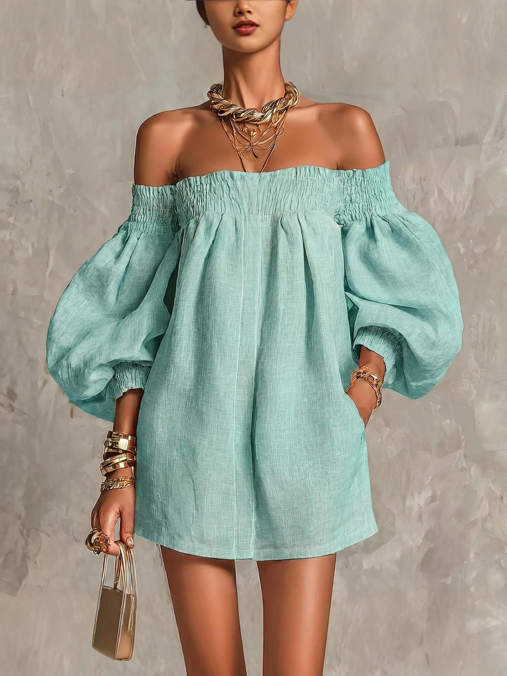 Rosaline | Off-shoulder puff-sleeve mini dress 9