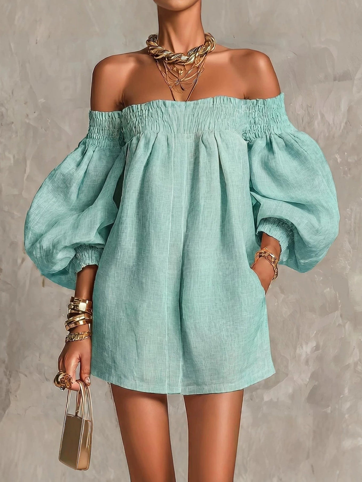 Rosaline | Off-shoulder puff-sleeve mini dress 11
