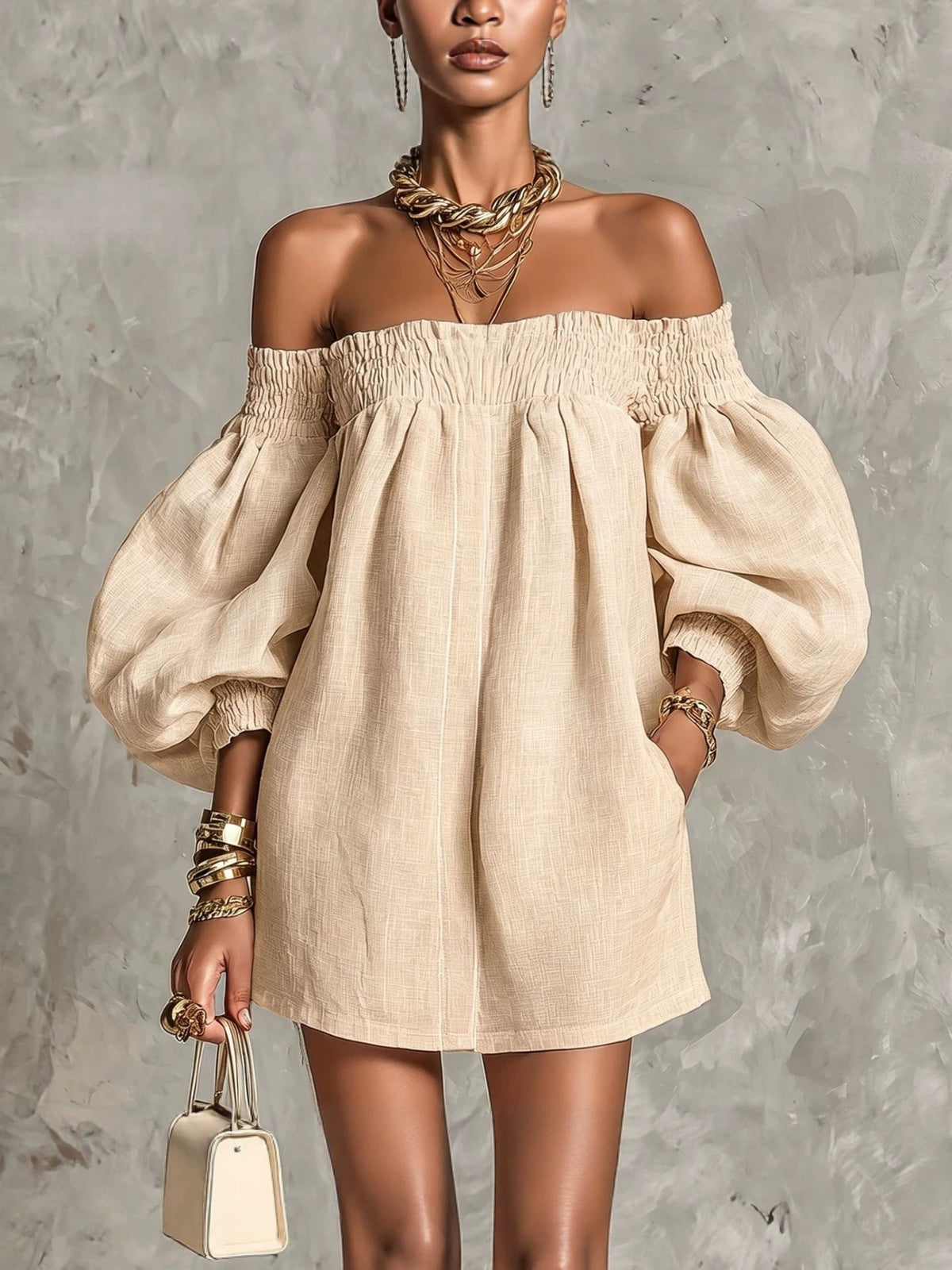 Rosaline | Off-shoulder puff-sleeve mini dress 12