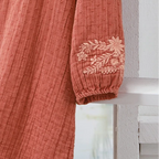 Estelle | Terracotta cotton gauze floral embroidered V-neck top 3
