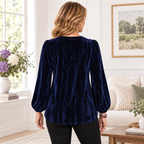 Clarissa | Floral embroidered velvet blouse navy 3