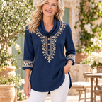 Bernadette | Navy floral embroidered tunic 2