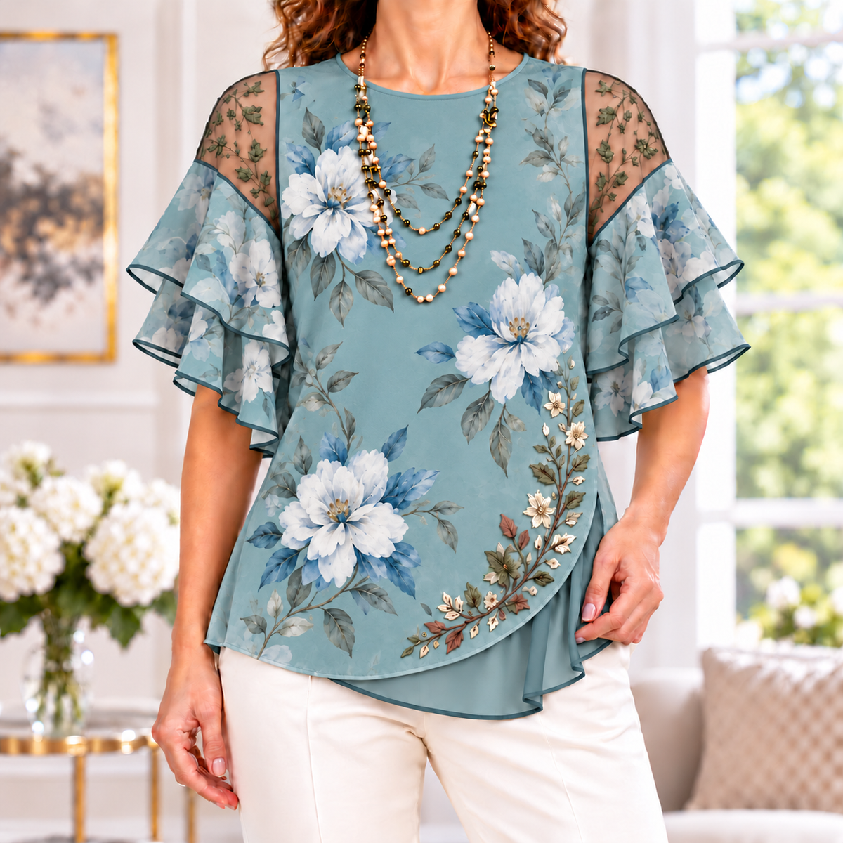 Ava | Floral print pleated layered blouse 1