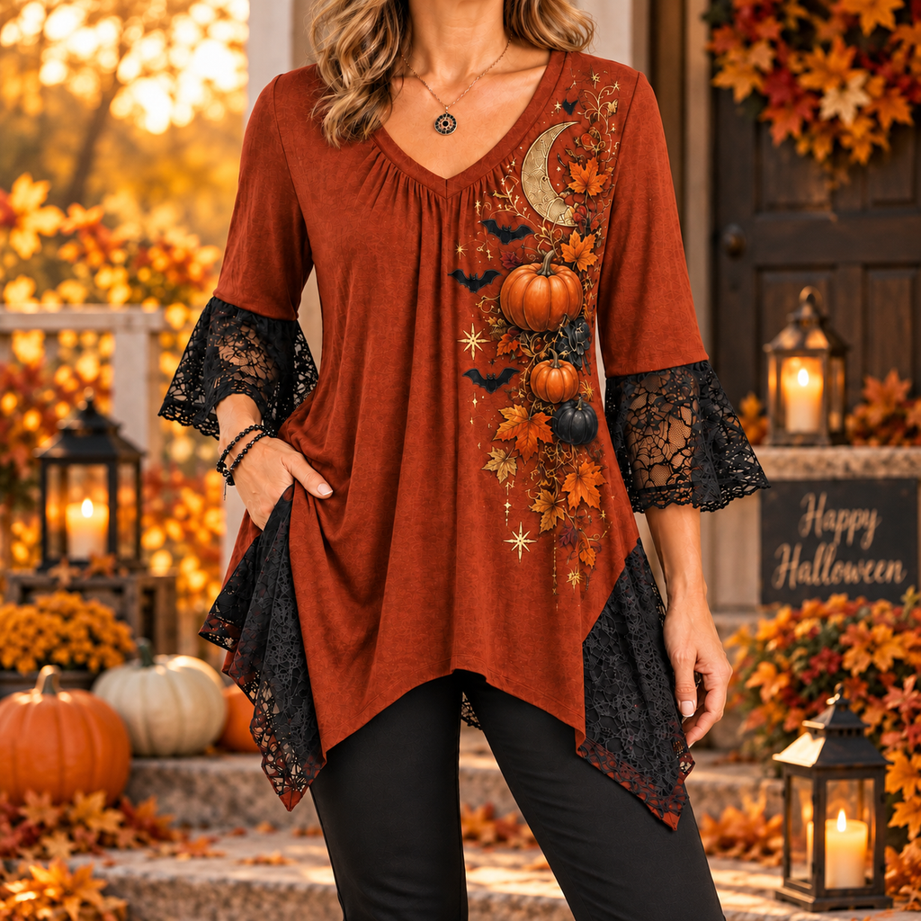 Mercy | Boho halloween pumpkin tunic rust orange 1