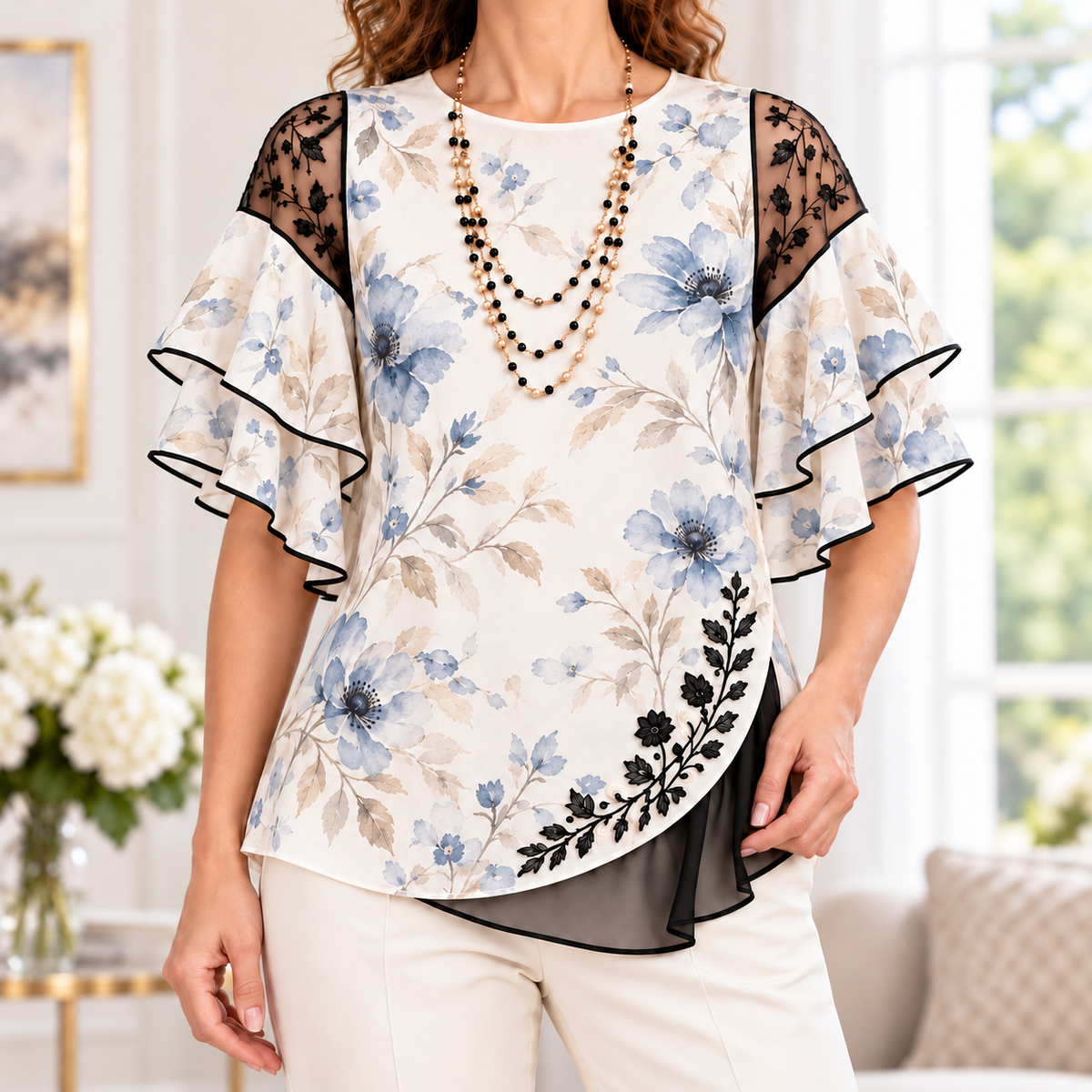 Brooke | Floral print pleated layered blouse 1