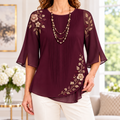 Gloria | Burgundy floral embroidered pleated blouse 1