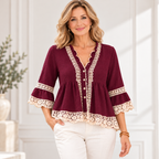 Elvira | Boho lace trim V-neck peplum blouse 2