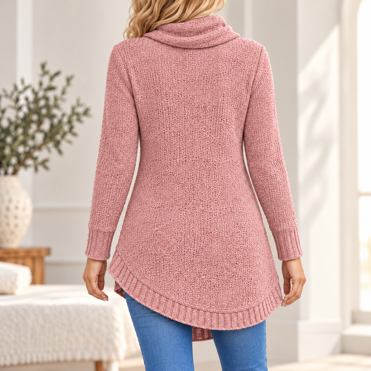 Bella | Textured knit cowl neck asymmetrical tunic 3