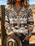 Nicole | Western style art print tie-front top 1