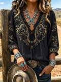 Nadine | Western style art print tie-front top 1