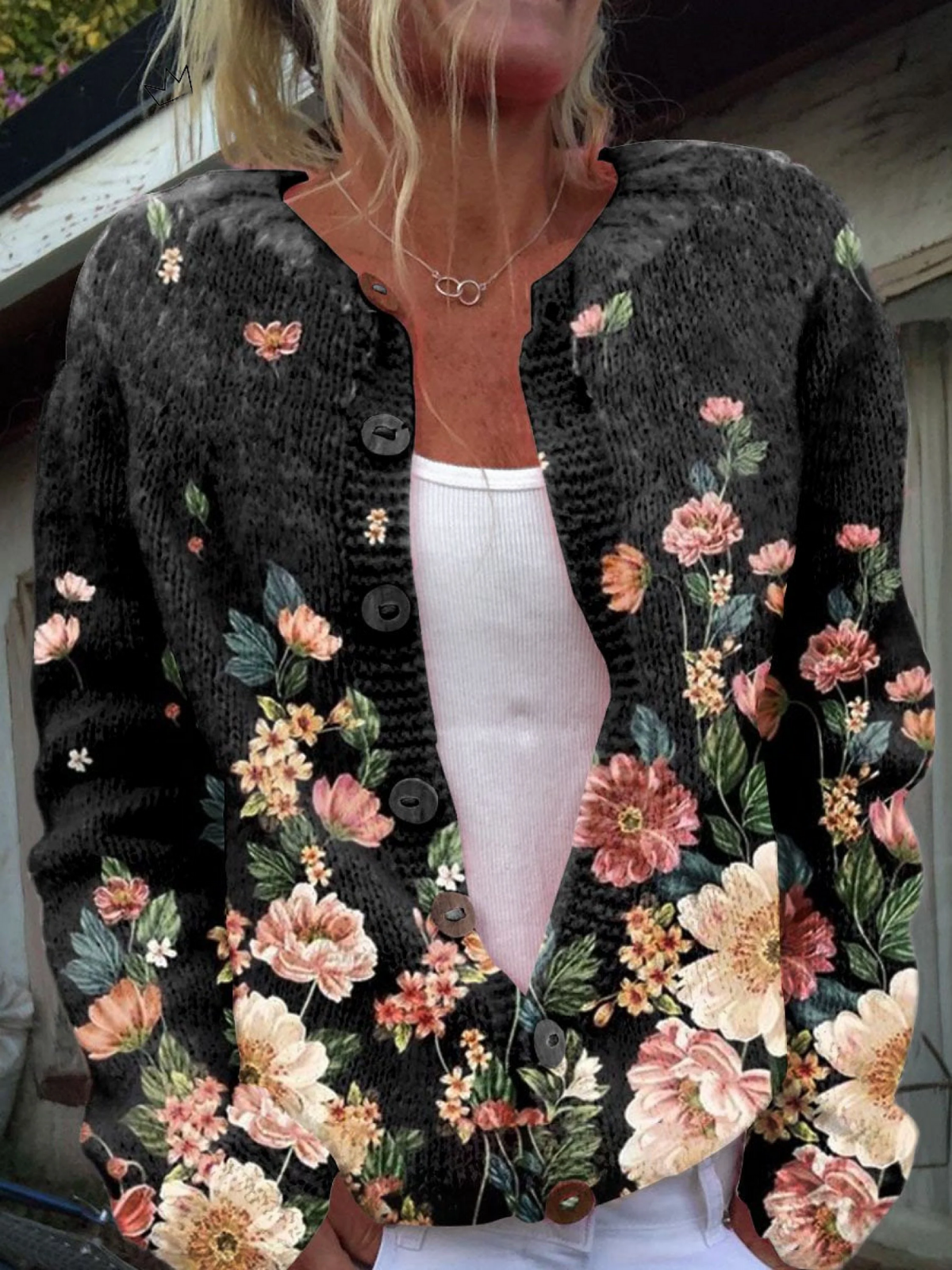 kivara-black-knit-cardigan-with-botanical-print-1