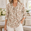 Dulcie | Beige paisley tunic cowl neck 3/4 sleeve 1