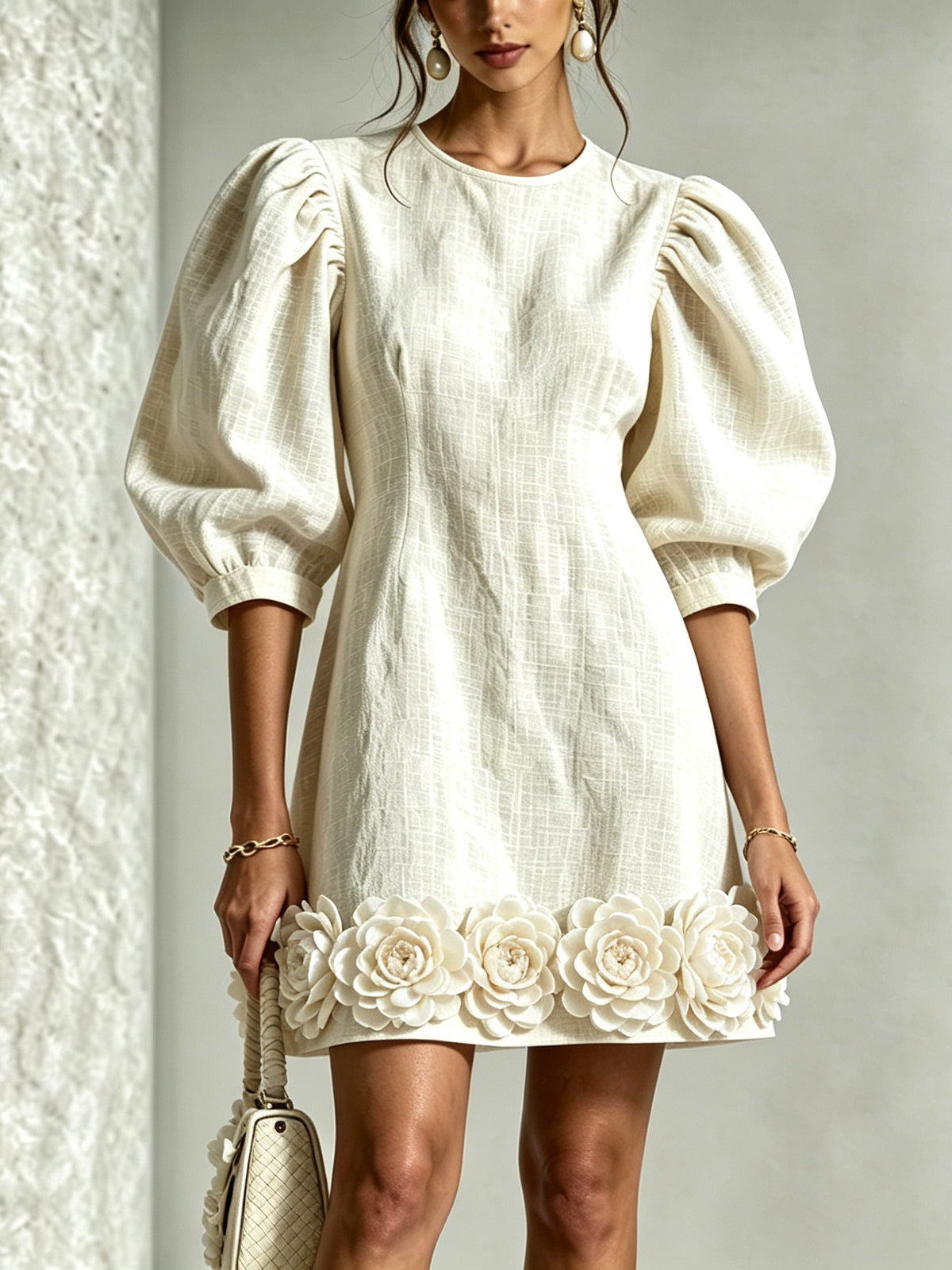 Blanche | Floral-hem puff-sleeve mini dress 1
