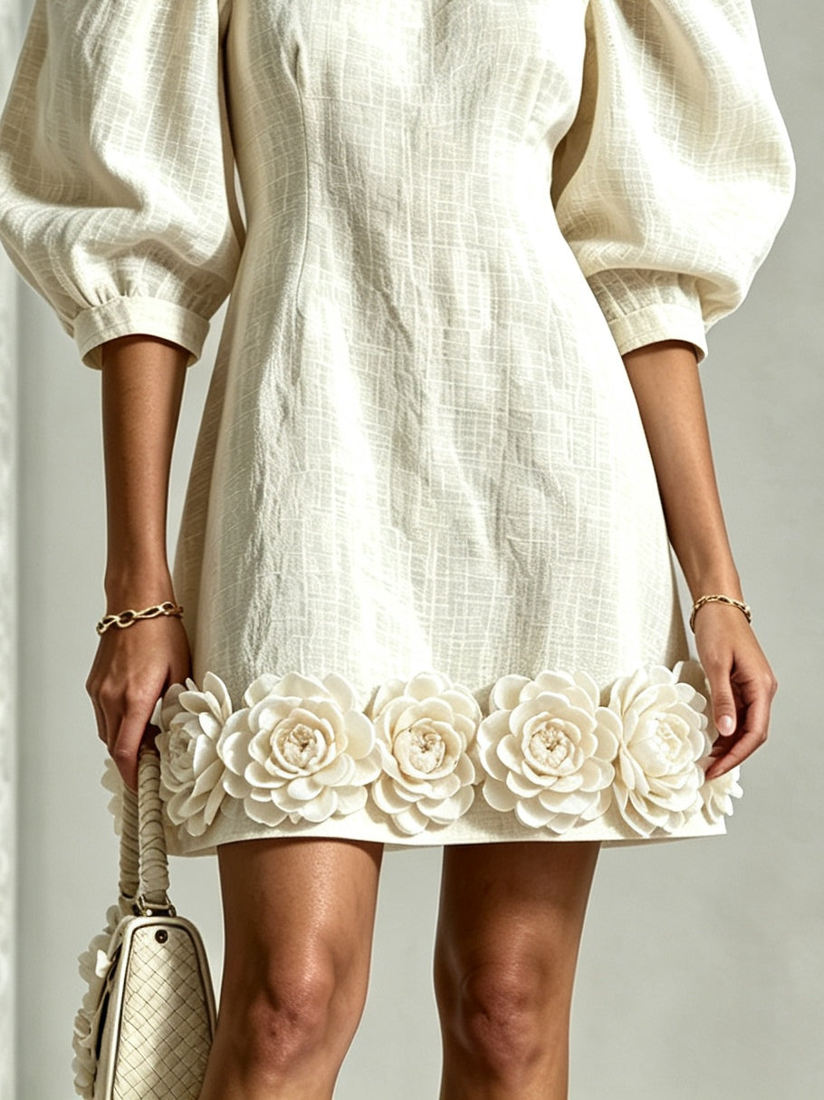 Blanche | Floral-hem puff-sleeve mini dress 3