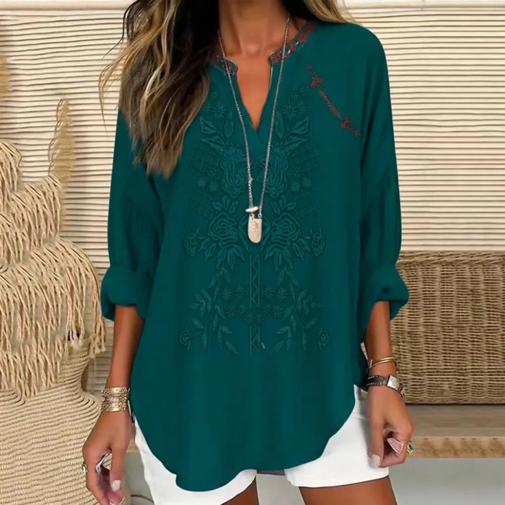 Irene | Embroidered V-neck blouse for mature women 4