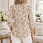 Dulcie | Beige paisley tunic cowl neck 3/4 sleeve 3