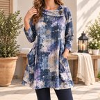 Maureen | Boho abstract print tunic blue cowl neck 1