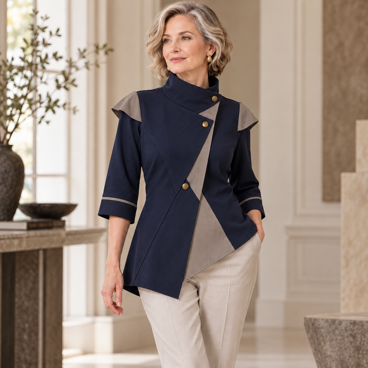Florence | Navy colourblock asymmetrical tunic 2