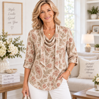 Dulcie | Beige paisley tunic cowl neck 3/4 sleeve 2