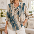 Donna | Teal abstract tunic cowl neck 3/4 sleeve 1