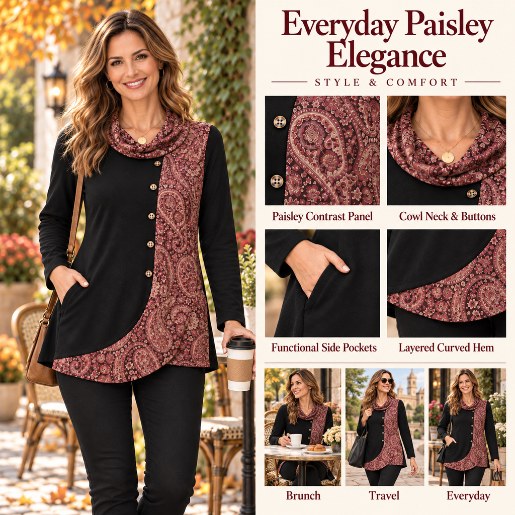 Mina | Boho paisley print tunic black 4