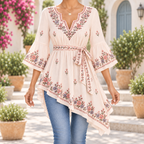 Eva | Boho floral tunic tie waist bell sleeve 1
