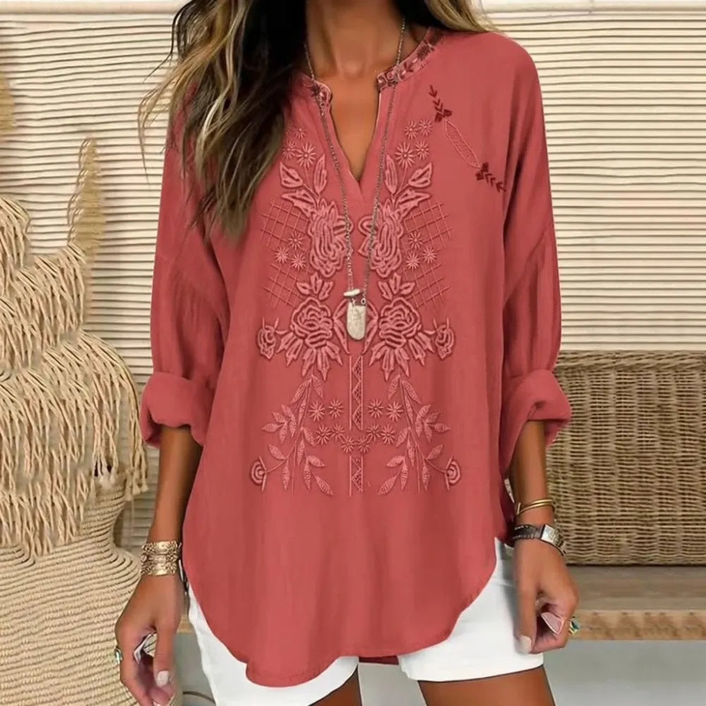 Irene | Embroidered V-neck blouse for mature women 8