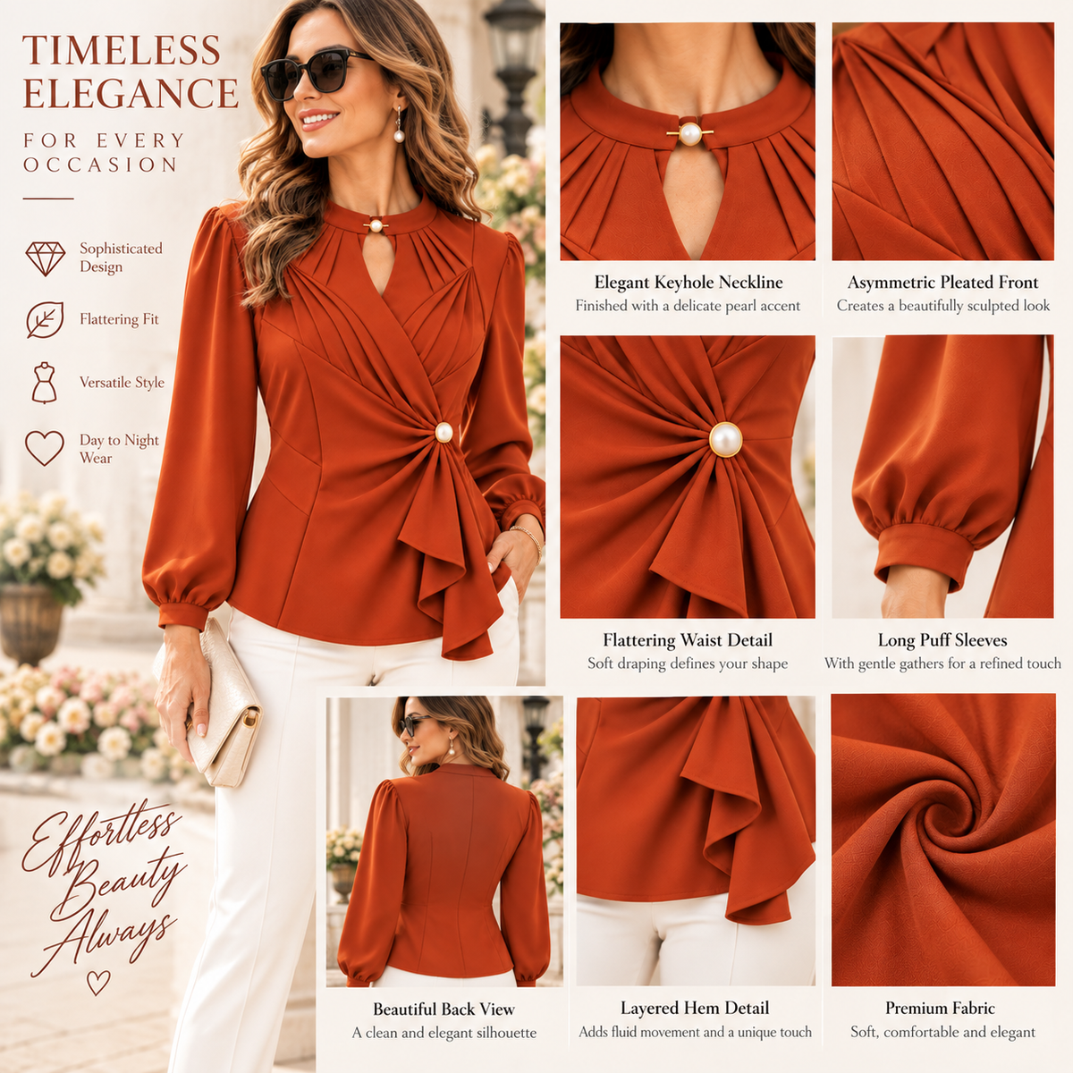 Pearl | Pleated wrap blouse rust 4