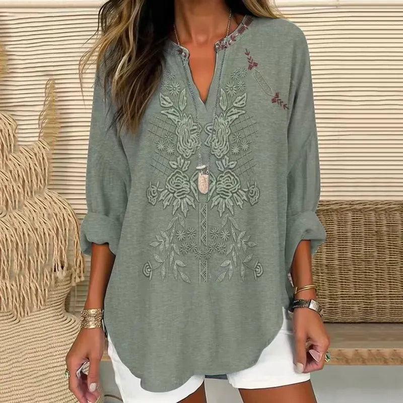 Irene | Embroidered V-neck blouse for mature women 6