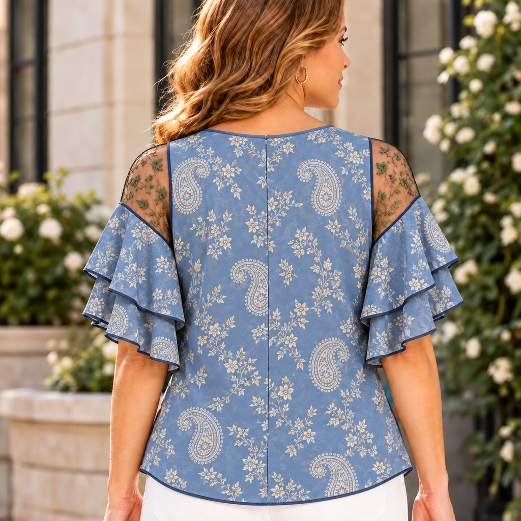 Antonia | Paisley floral pleated layered blouse 3