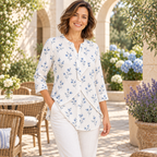 Mila | Floral print layered blouse blue 3/4 sleeve 2