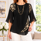 Harriet | Black floral embroidered pleated blouse 1