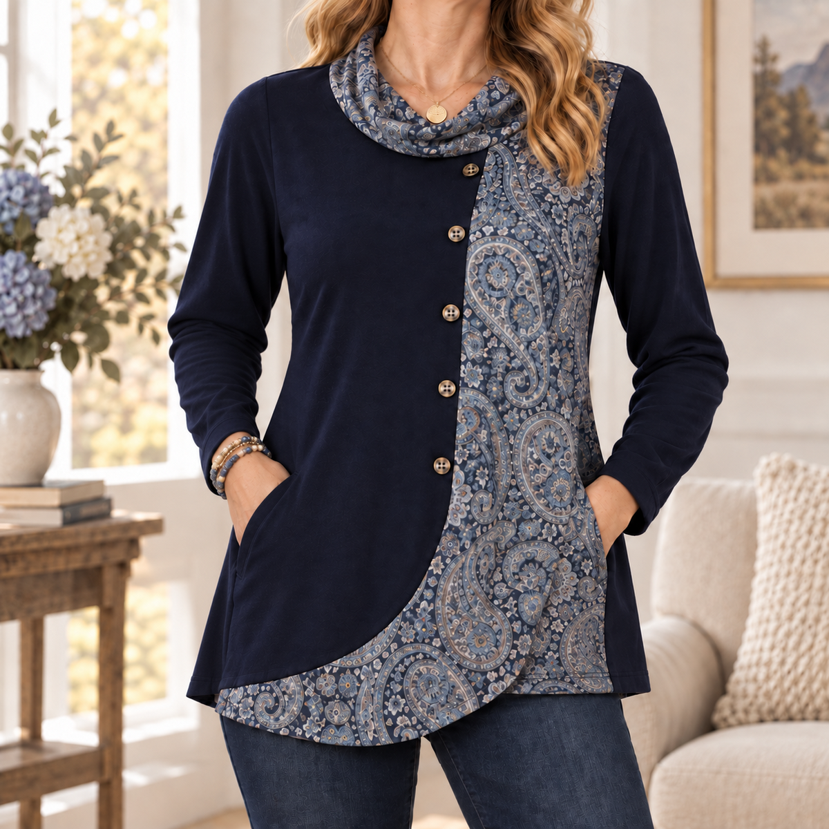Miranda | Boho paisley tunic navy 1
