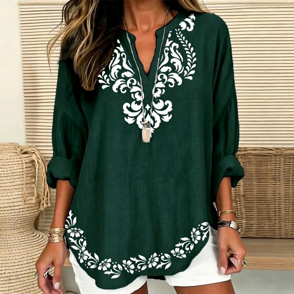 Julia | Damask & floral print split V-neck tunic 5