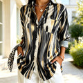Iris | Gold black striped button down blouse 1