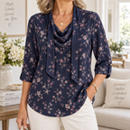 Emilia | Navy floral tunic cowl neck 3/4 sleeve 1