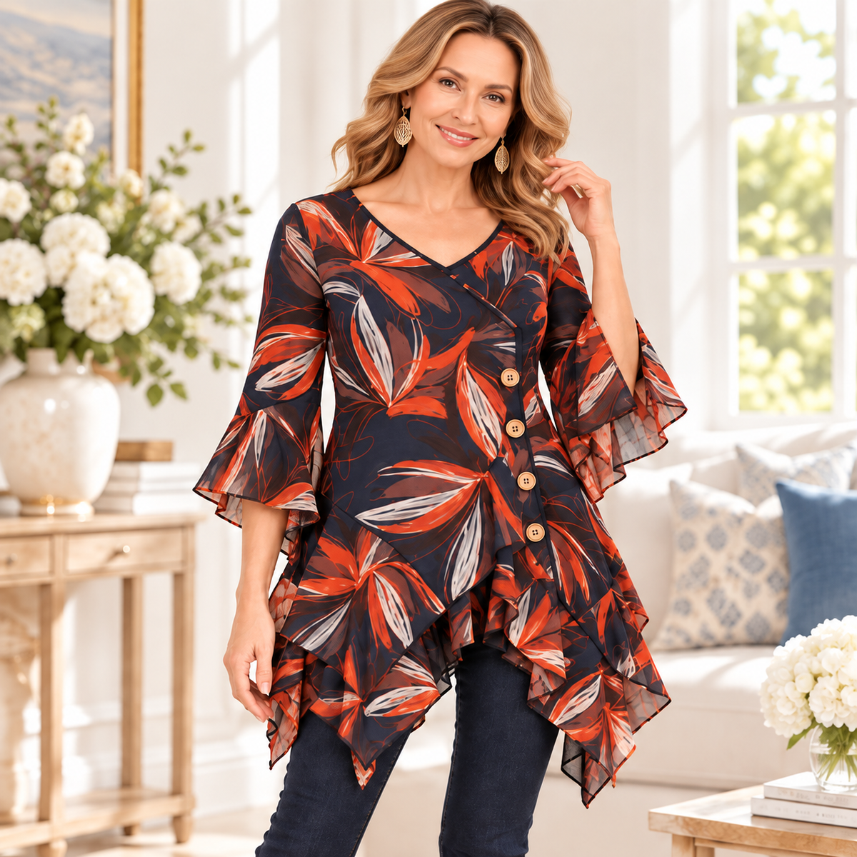 Heidi | Abstract floral leaf print tunic 2