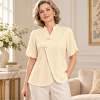 Gilda | Cream mandarin collar wrap blouse 2