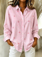 Joy | Pink cherry print stripe button down shirt 1