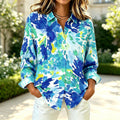 Mabel | Blue green watercolour abstract button down shirt 1