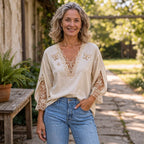 Petra | Lace butterfly blouse V-neck 3/4 sleeve 2
