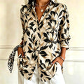 Joanna | Gold black floral print collared button down top 1