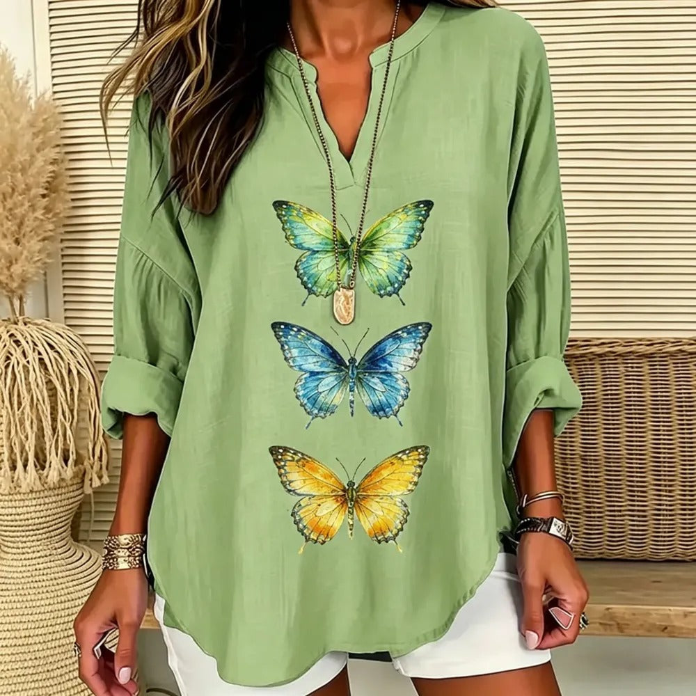 Grace | Vibrant triple butterfly print V-neck tunic 4