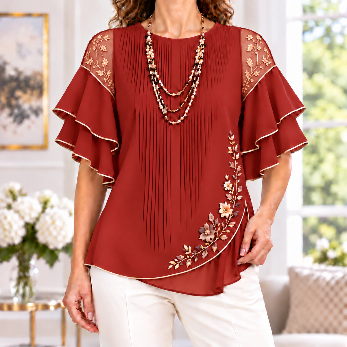 Belinda | Floral embroidered pleated blouse 4