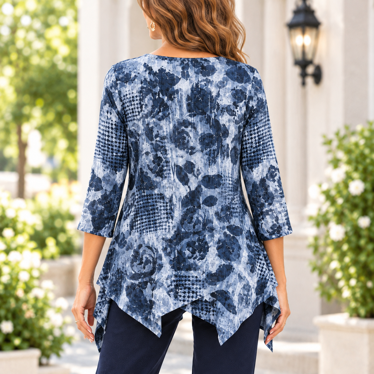 Fern | Blue floral print layered hem tunic 3