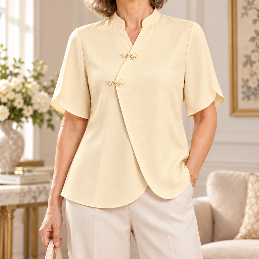 Gilda | Cream mandarin collar wrap blouse 1