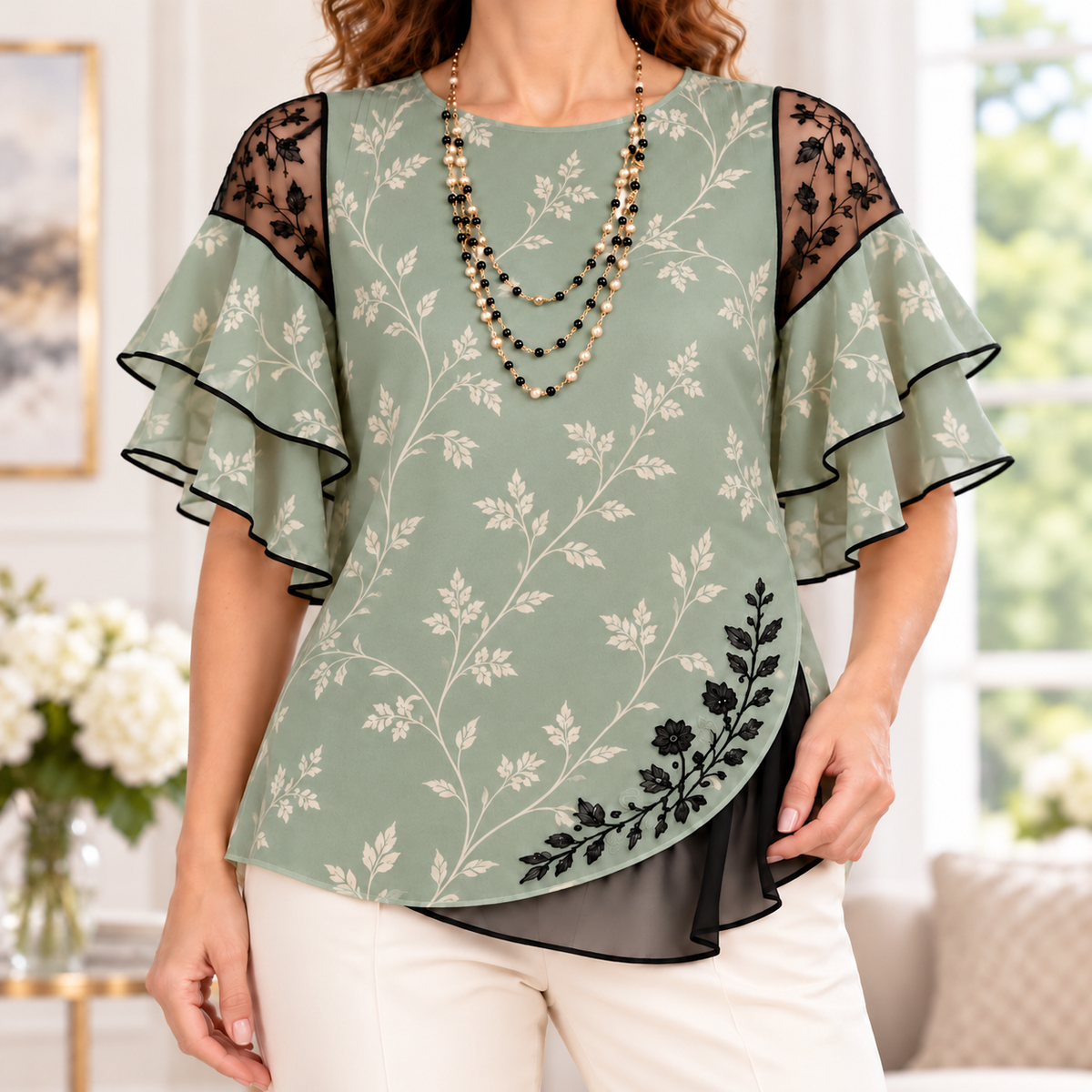 Candice | Botanical print pleated blouse 1